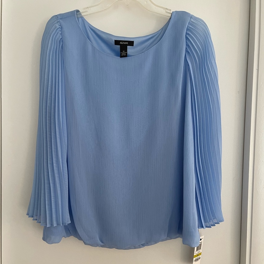 NWT Alfani Blue long Sleeve Blouse size 14